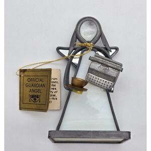 Guardian Angel St Steno Secretary Stained Glass Figure Coffee Typewriter Tag